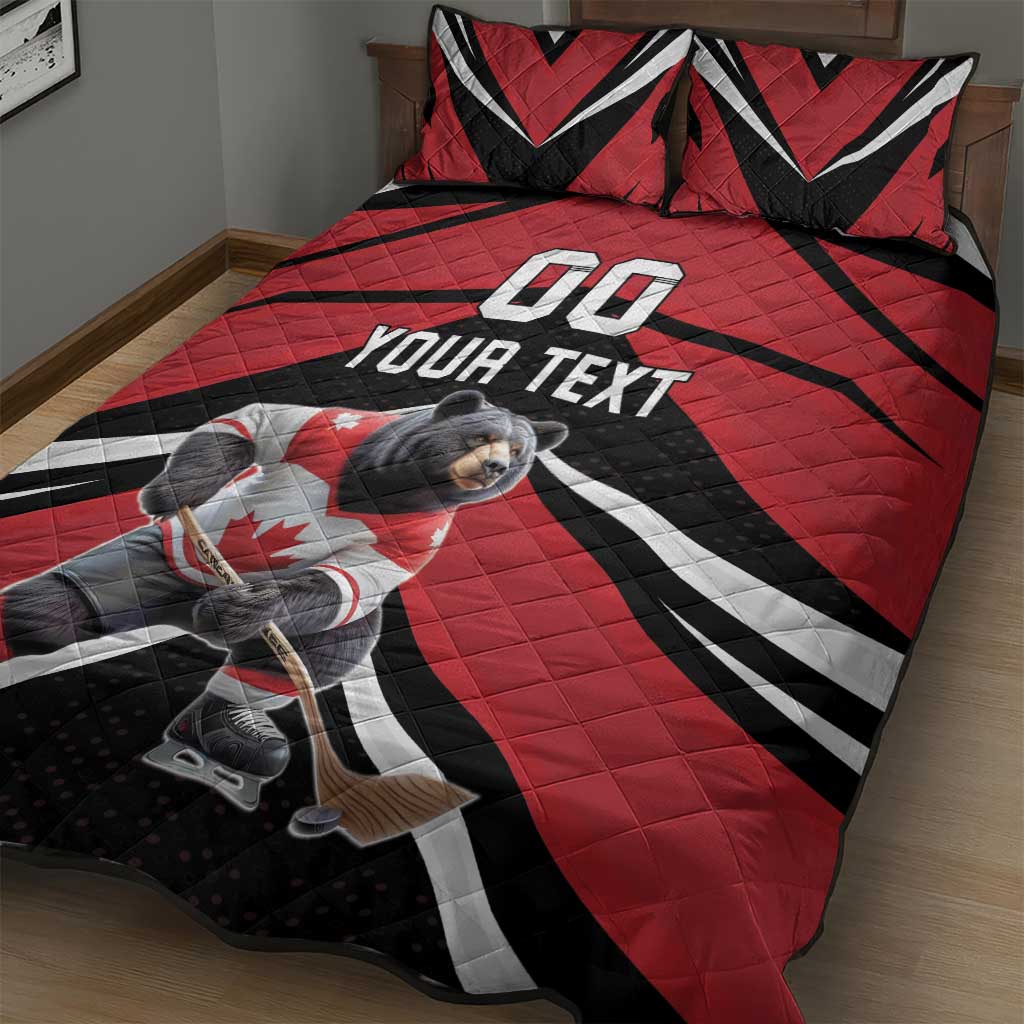 Custom Canada Hockey Quilt Bed Set Black Bear Playing Ice Hockey