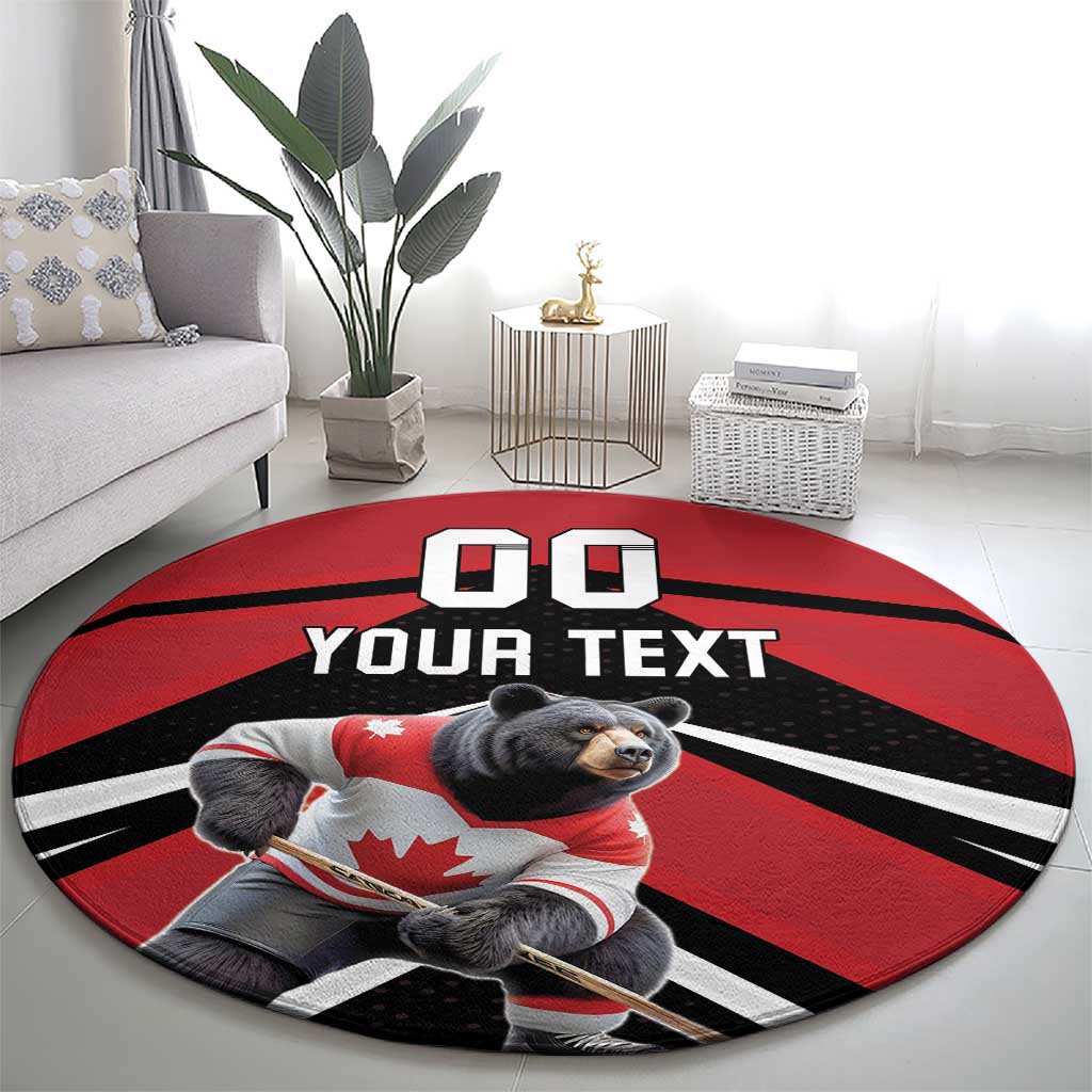 Custom Canada Hockey Round Carpet Black Bear Playing Ice Hockey