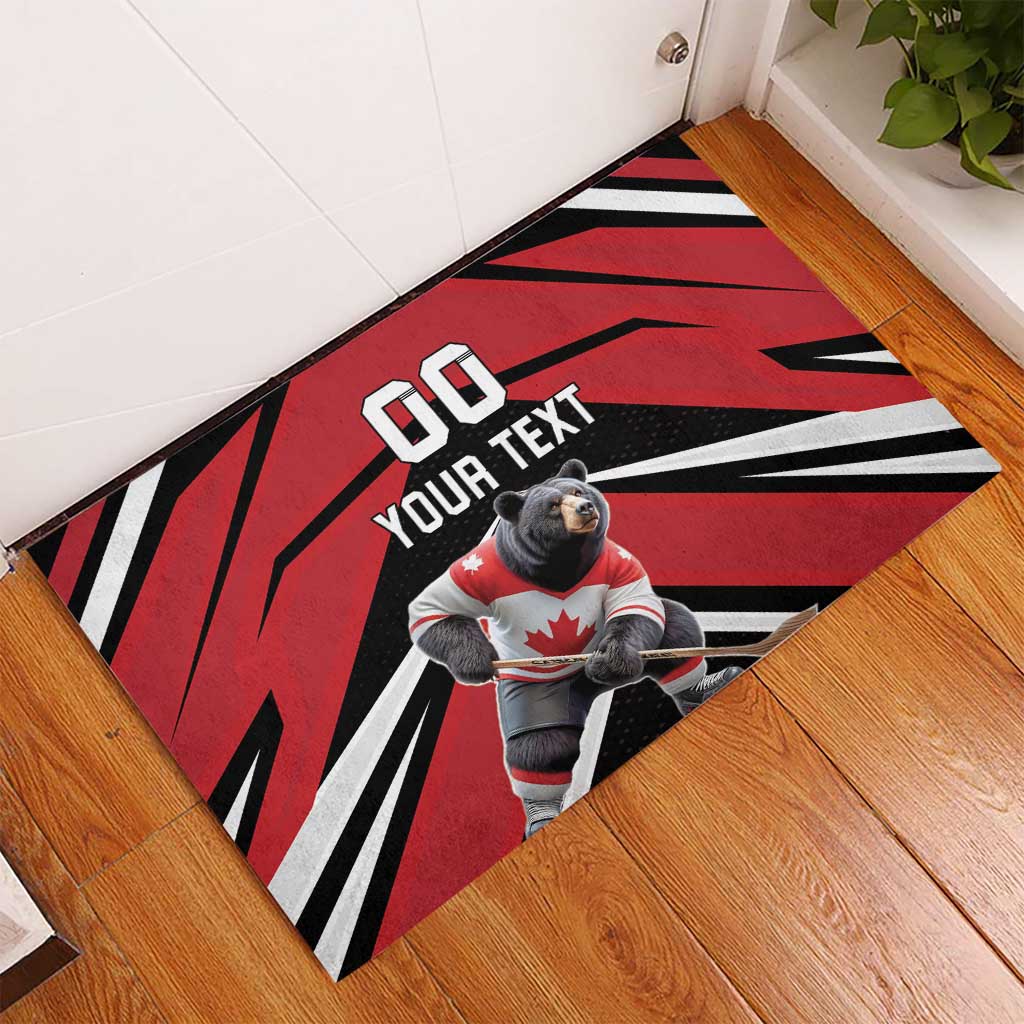 Custom Canada Hockey Rubber Doormat Black Bear Playing Ice Hockey