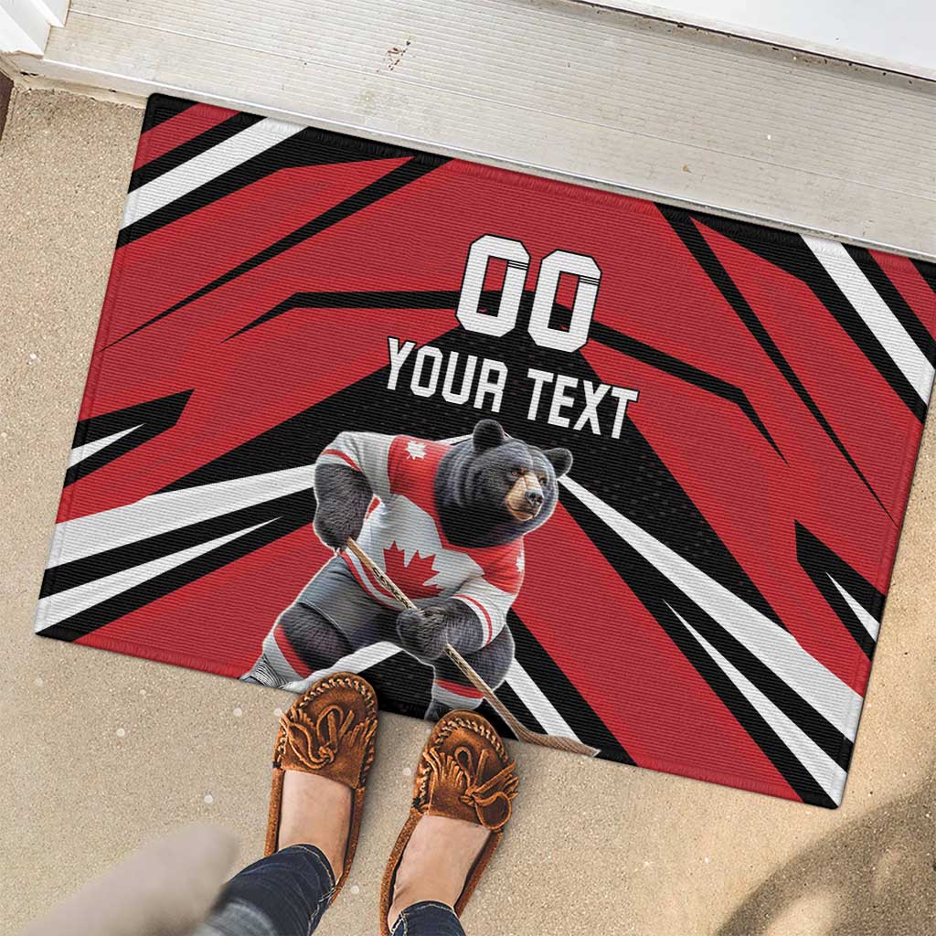 Custom Canada Hockey Rubber Doormat Black Bear Playing Ice Hockey