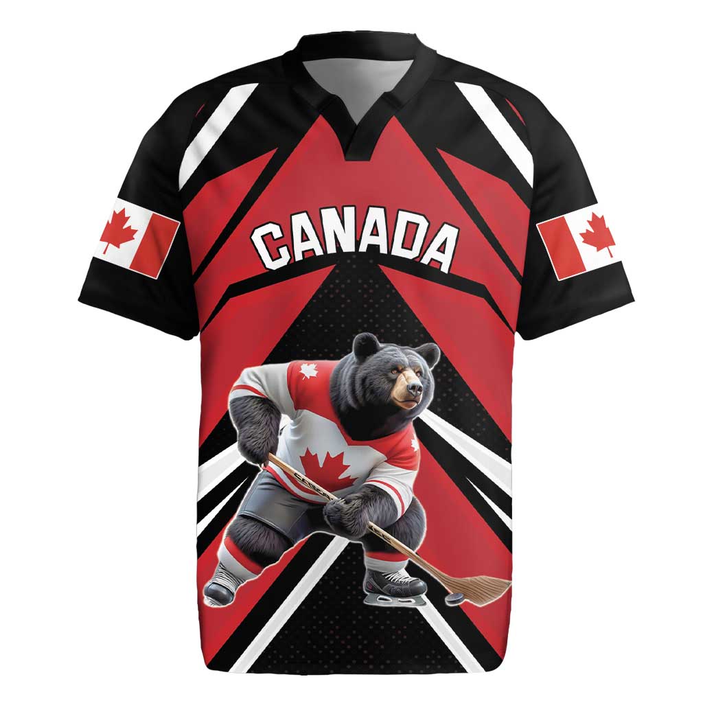 Custom Canada Hockey Rugby Jersey Black Bear Playing Ice Hockey