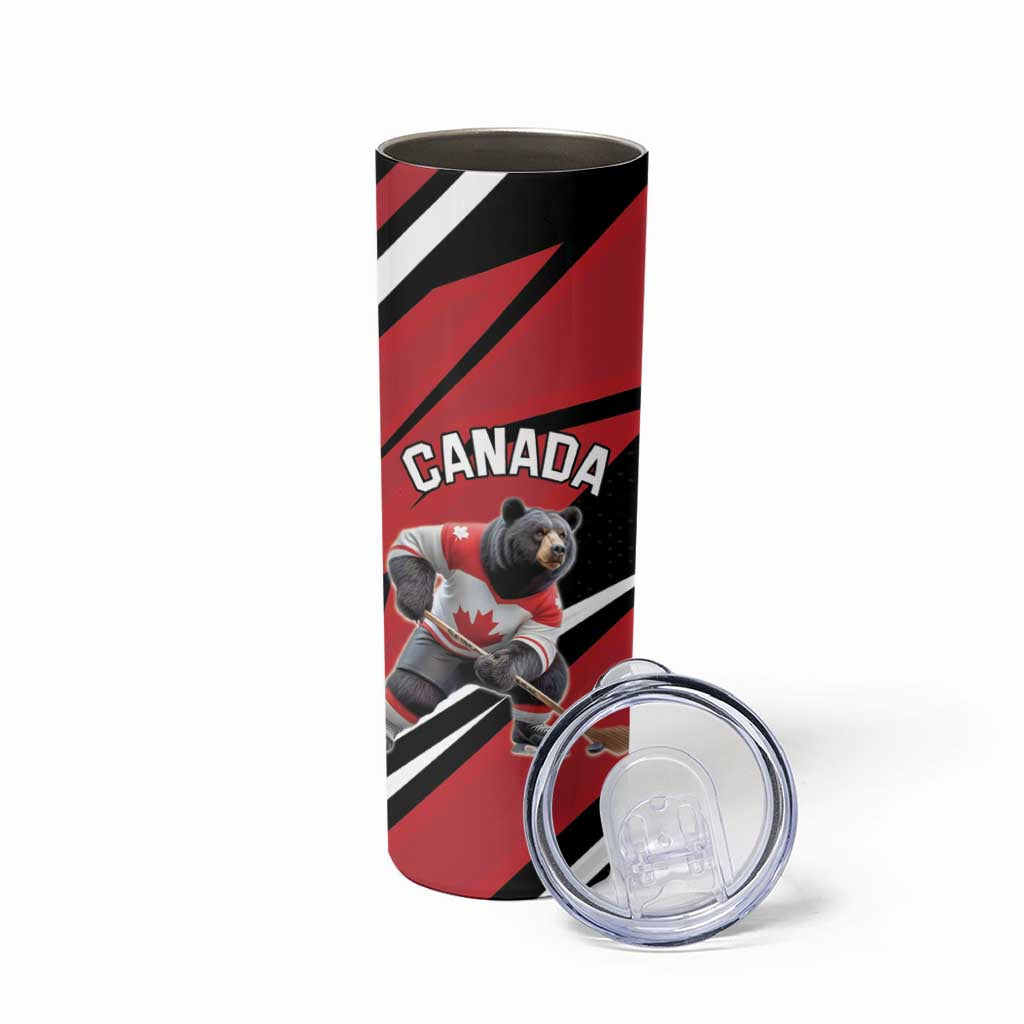 Custom Canada Hockey Skinny Tumbler Black Bear Playing Ice Hockey