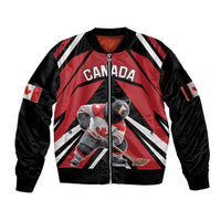 Custom Canada Hockey Sleeve Zip Bomber Jacket Black Bear Playing Ice Hockey