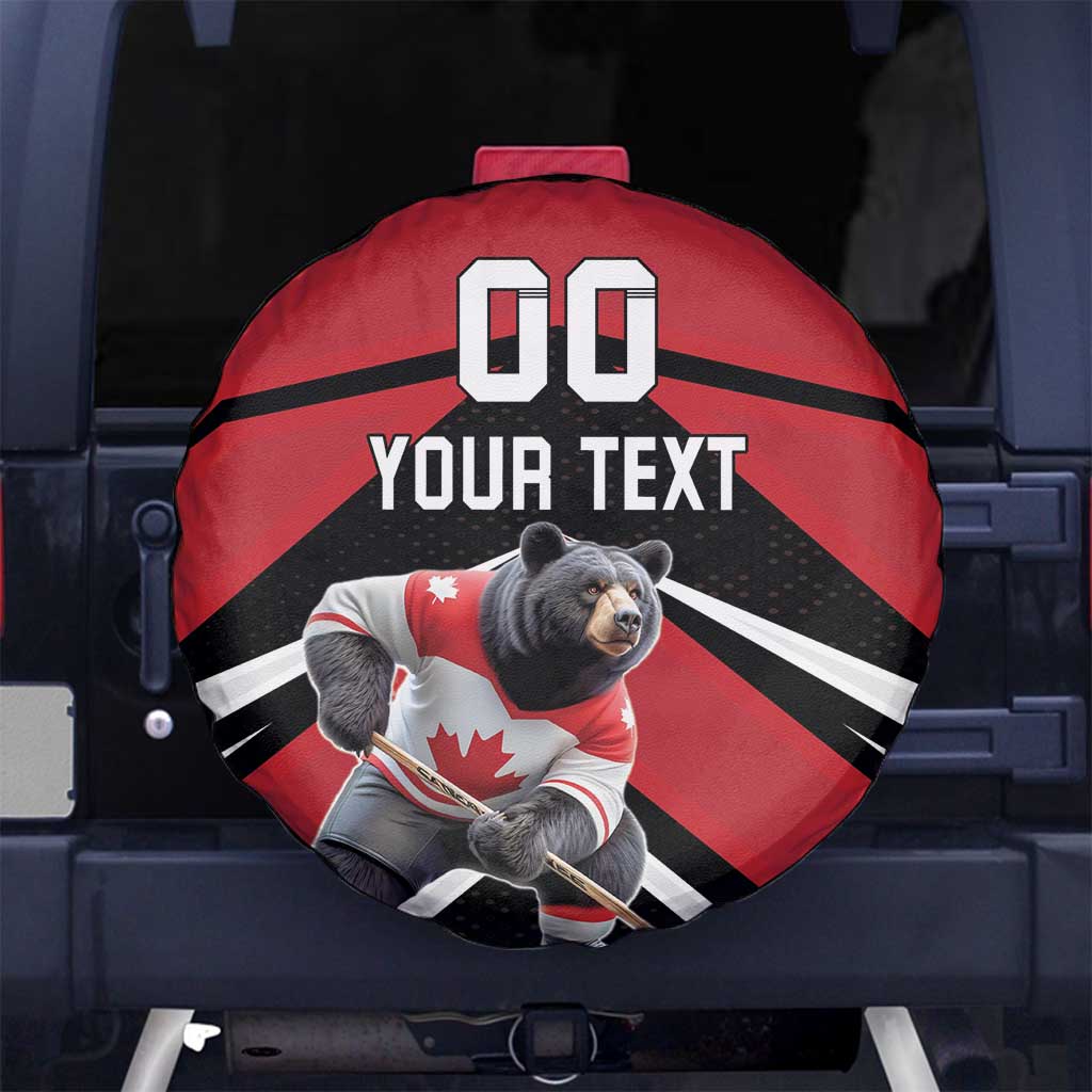 Custom Canada Hockey Spare Tire Cover Black Bear Playing Ice Hockey