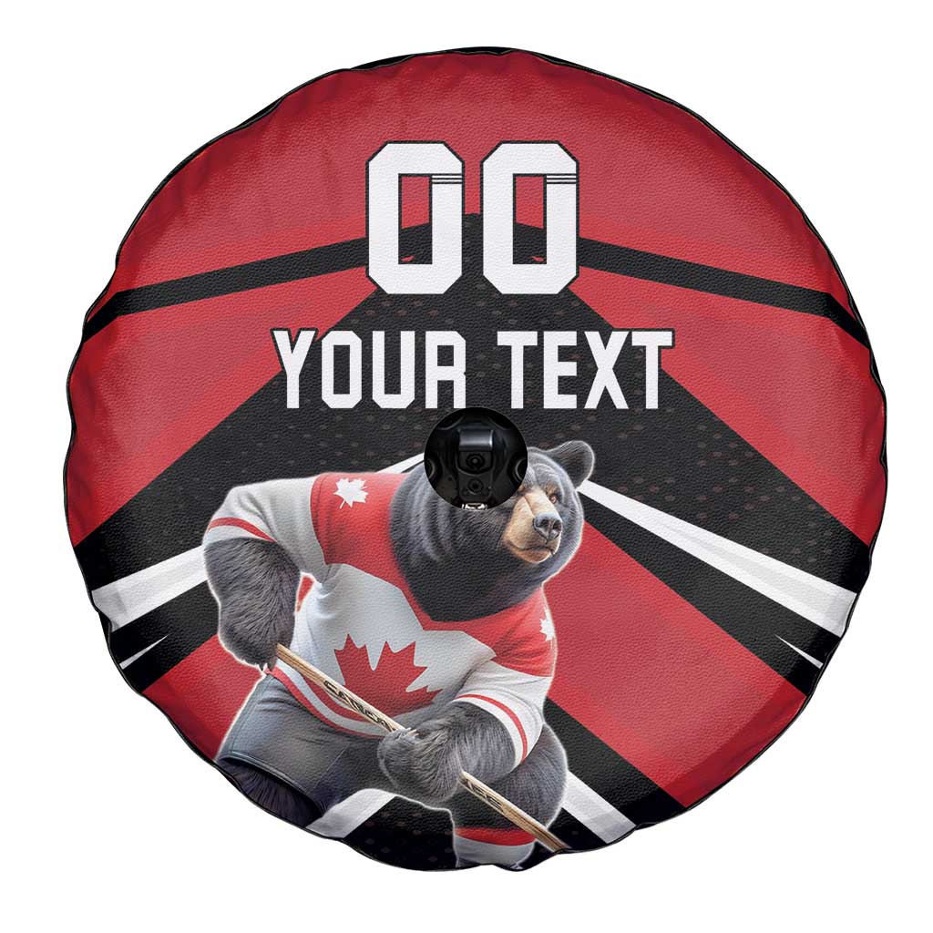 Custom Canada Hockey Spare Tire Cover Black Bear Playing Ice Hockey