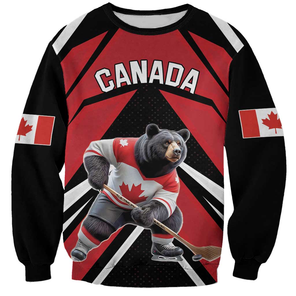 Custom Canada Hockey Sweatshirt Black Bear Playing Ice Hockey