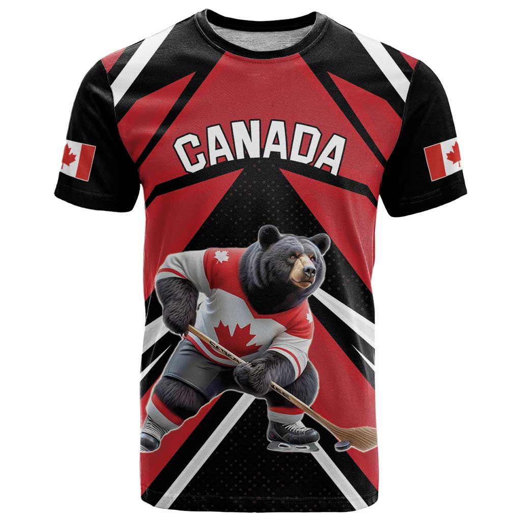 Custom Canada Hockey T Shirt Black Bear Playing Ice Hockey