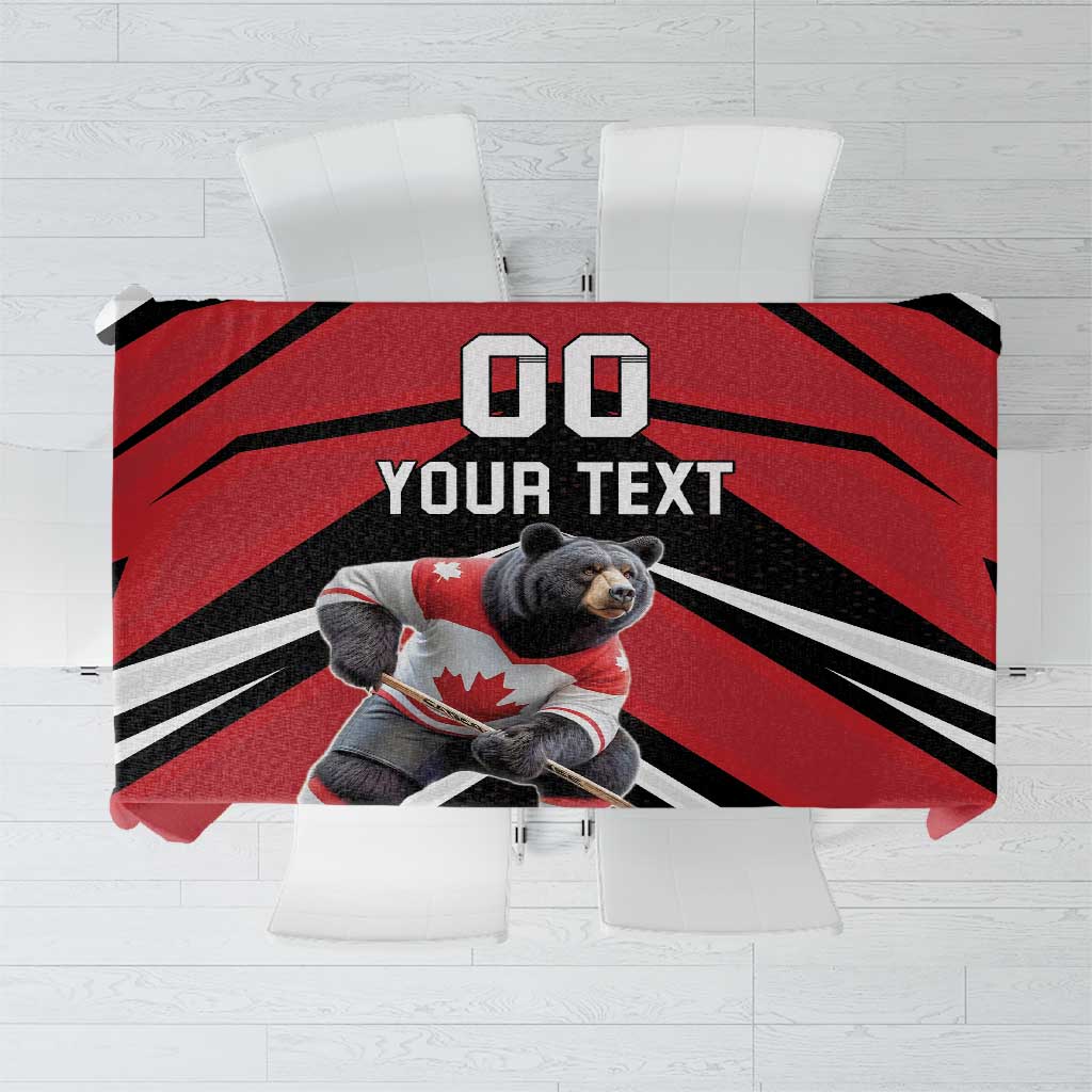 Custom Canada Hockey Tablecloth Black Bear Playing Ice Hockey