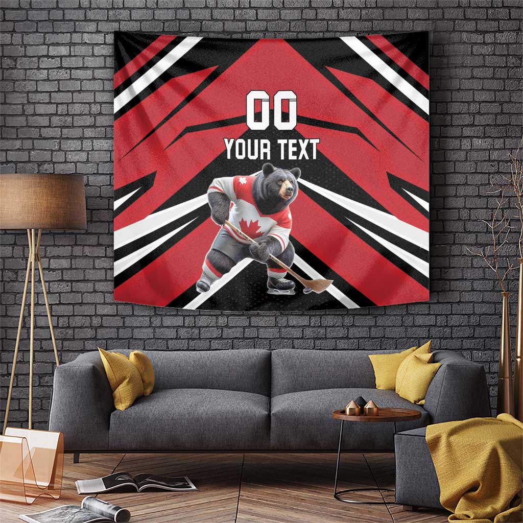 Custom Canada Hockey Tapestry Black Bear Playing Ice Hockey