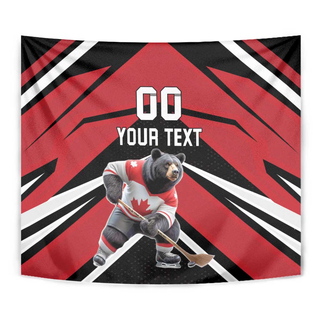 Custom Canada Hockey Tapestry Black Bear Playing Ice Hockey