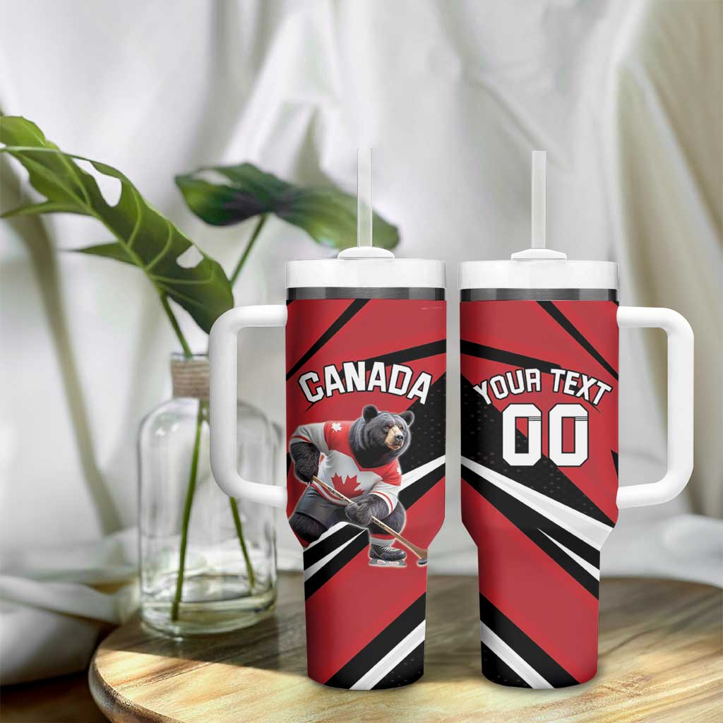 Custom Canada Hockey Tumbler With Handle Black Bear Playing Ice Hockey