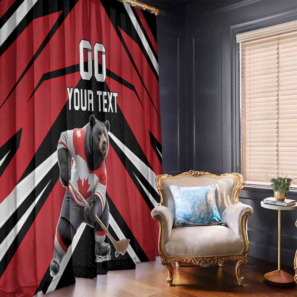 Custom Canada Hockey Window Curtain Black Bear Playing Ice Hockey