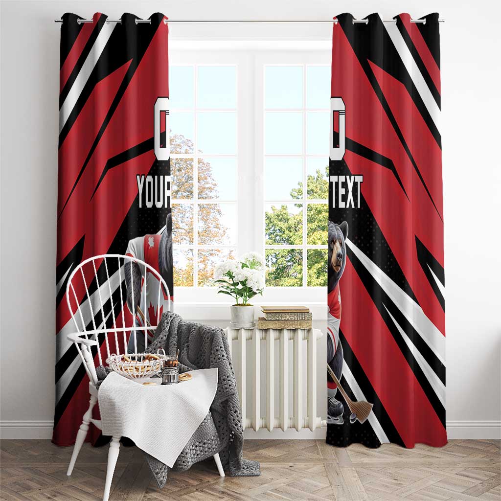 Custom Canada Hockey Window Curtain Black Bear Playing Ice Hockey