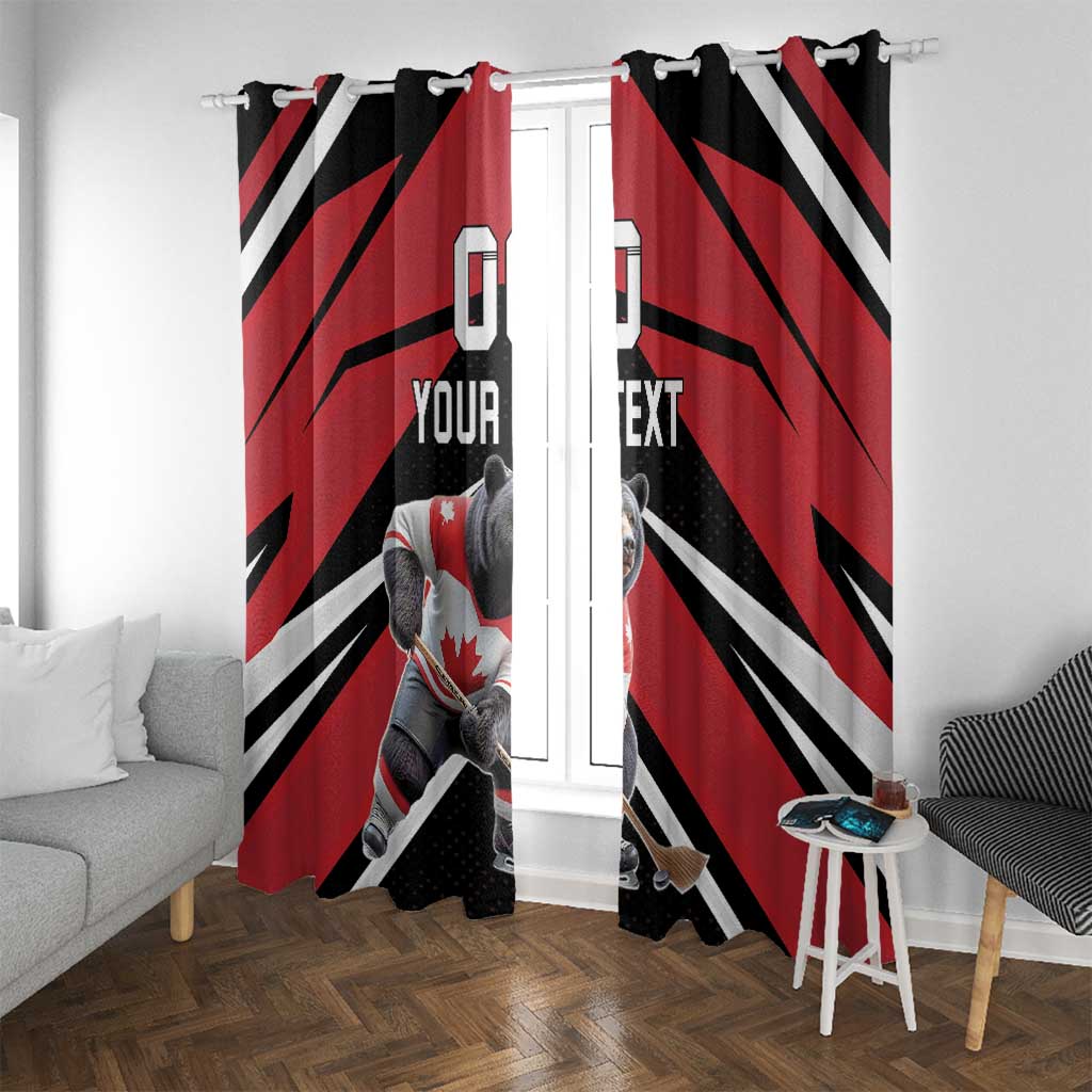 Custom Canada Hockey Window Curtain Black Bear Playing Ice Hockey