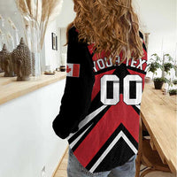 Custom Canada Hockey Women Casual Shirt Black Bear Playing Ice Hockey