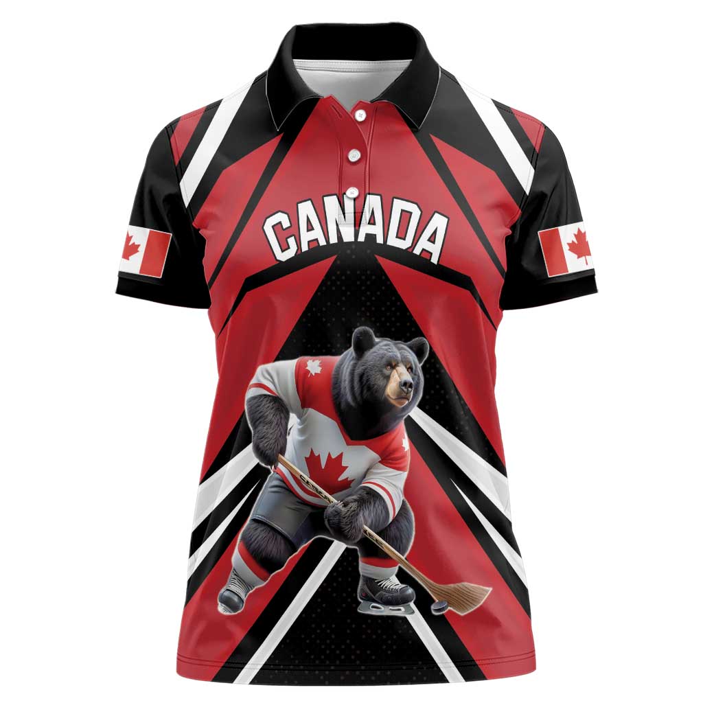 Custom Canada Hockey Women Polo Shirt Black Bear Playing Ice Hockey