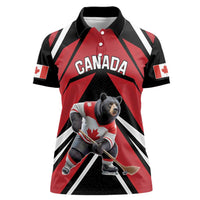 Custom Canada Hockey Women Polo Shirt Black Bear Playing Ice Hockey