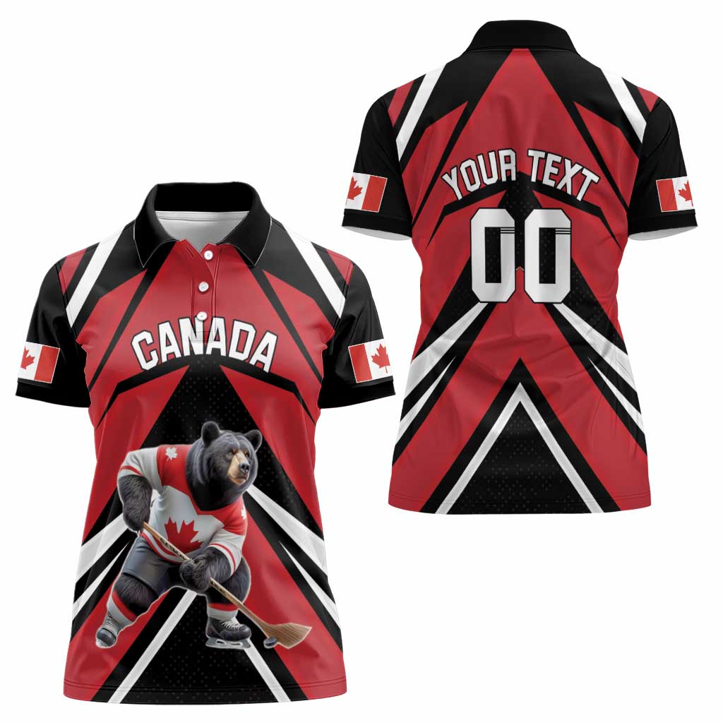 Custom Canada Hockey Women Polo Shirt Black Bear Playing Ice Hockey