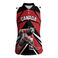 Custom Canada Hockey Women Sleeveless Polo Shirt Black Bear Playing Ice Hockey