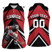 Custom Canada Hockey Women Sleeveless Polo Shirt Black Bear Playing Ice Hockey