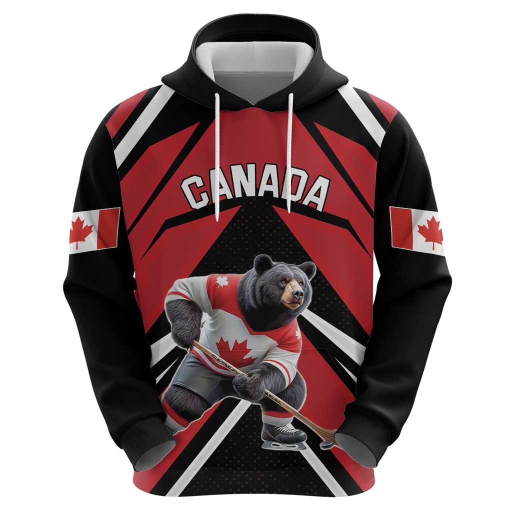 Custom Canada Hockey Zip Hoodie Black Bear Playing Ice Hockey
