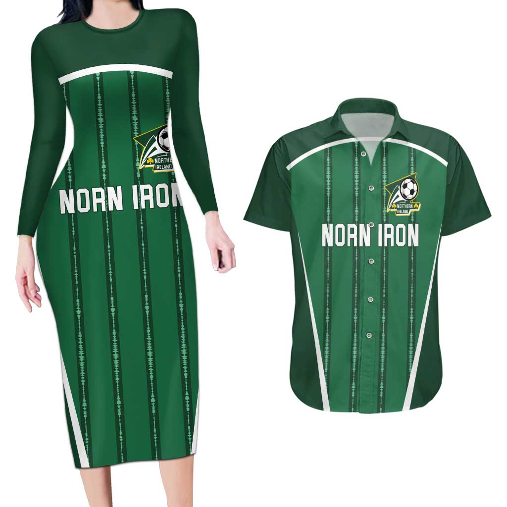 Custom Northern Ireland Football Couples Matching Long Sleeve Bodycon Dress and Hawaiian Shirt Norn Iron Go Champions