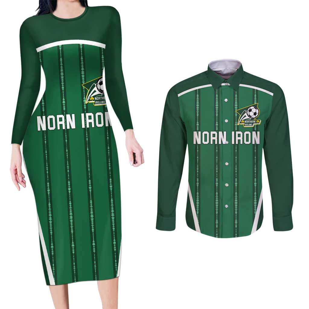 Custom Northern Ireland Football Couples Matching Long Sleeve Bodycon Dress and Long Sleeve Button Shirt Norn Iron Go Champions