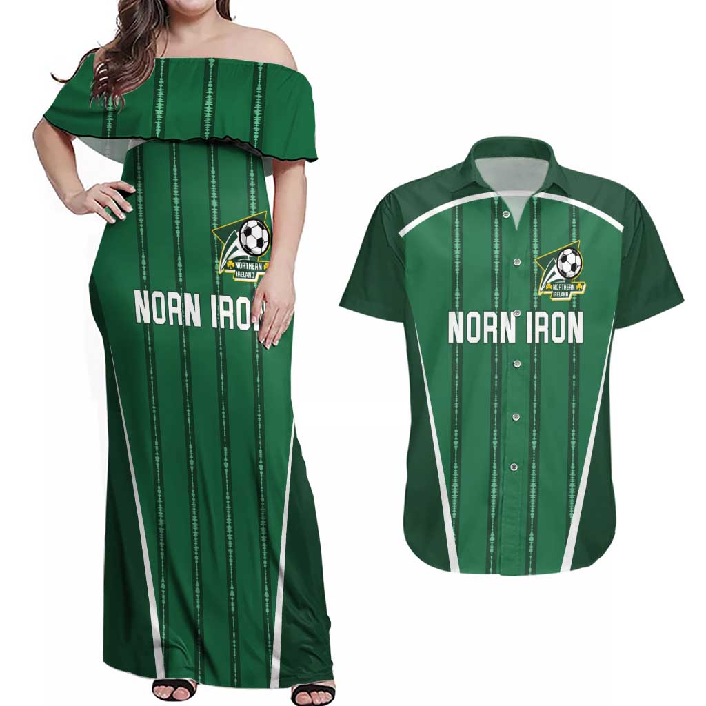 Custom Northern Ireland Football Couples Matching Off Shoulder Maxi Dress and Hawaiian Shirt Norn Iron Go Champions