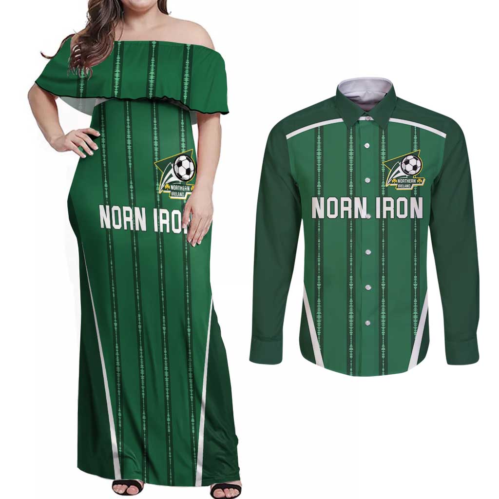 Custom Northern Ireland Football Couples Matching Off Shoulder Maxi Dress and Long Sleeve Button Shirt Norn Iron Go Champions