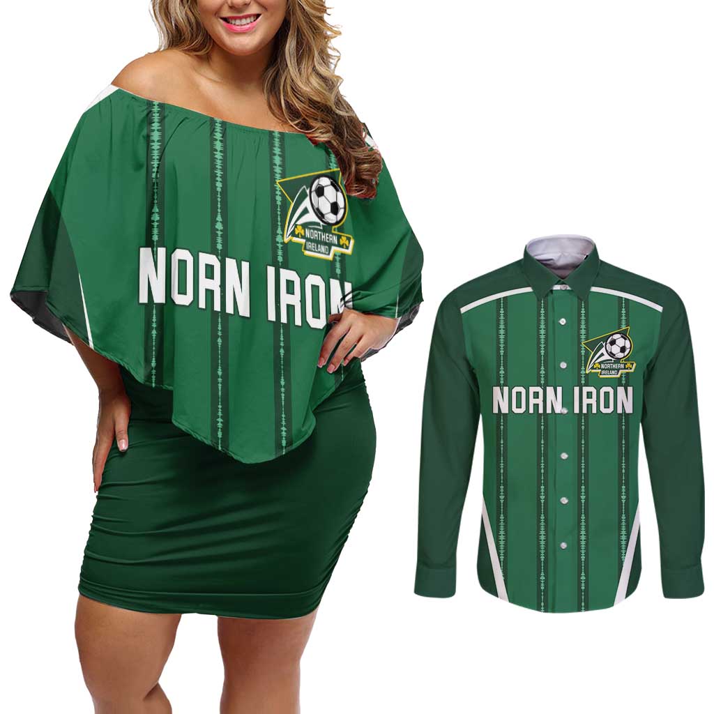 Custom Northern Ireland Football Couples Matching Off Shoulder Short Dress and Long Sleeve Button Shirt Norn Iron Go Champions