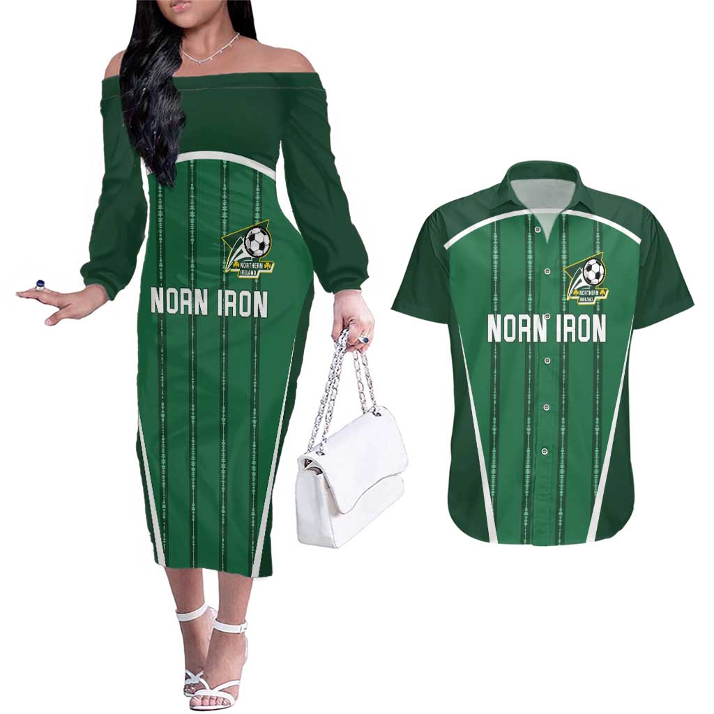 Custom Northern Ireland Football Couples Matching Off The Shoulder Long Sleeve Dress and Hawaiian Shirt Norn Iron Go Champions