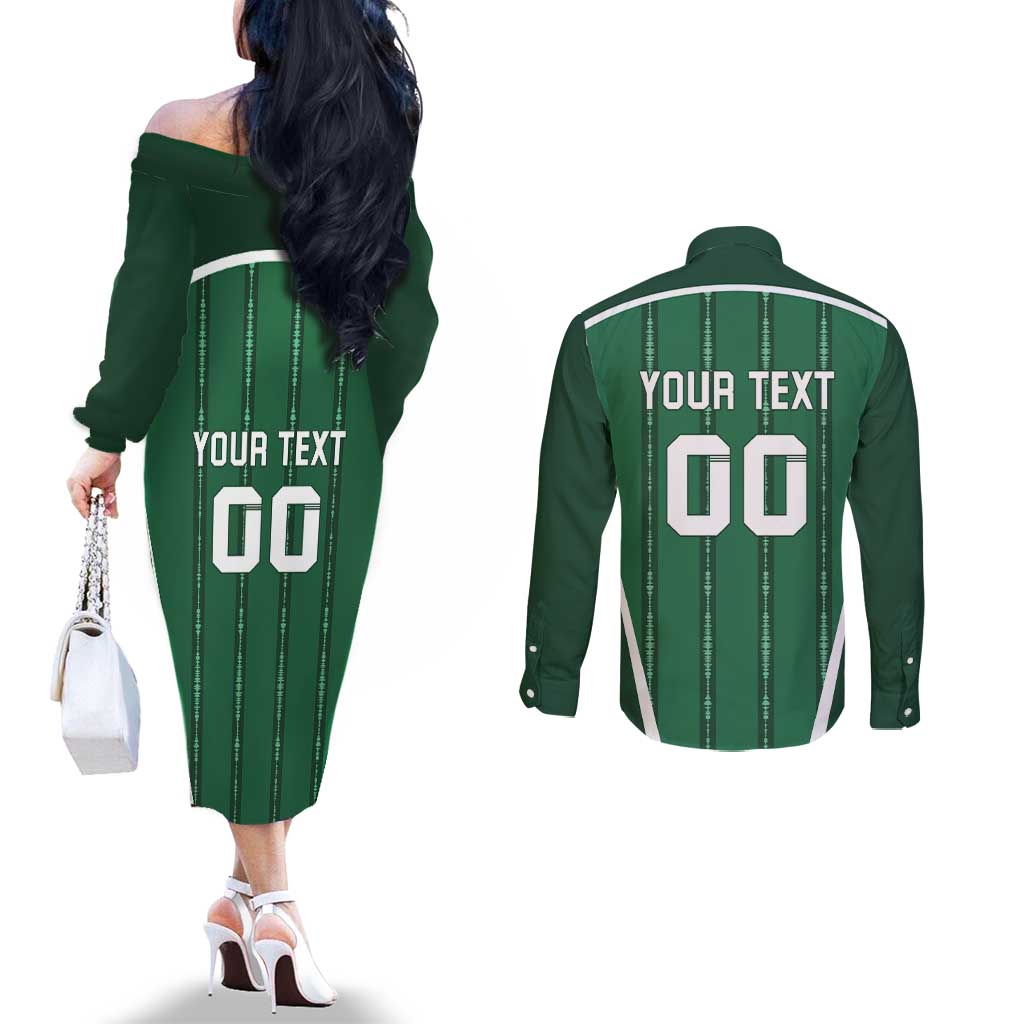 Custom Northern Ireland Football Couples Matching Off The Shoulder Long Sleeve Dress and Long Sleeve Button Shirt Norn Iron Go Champions