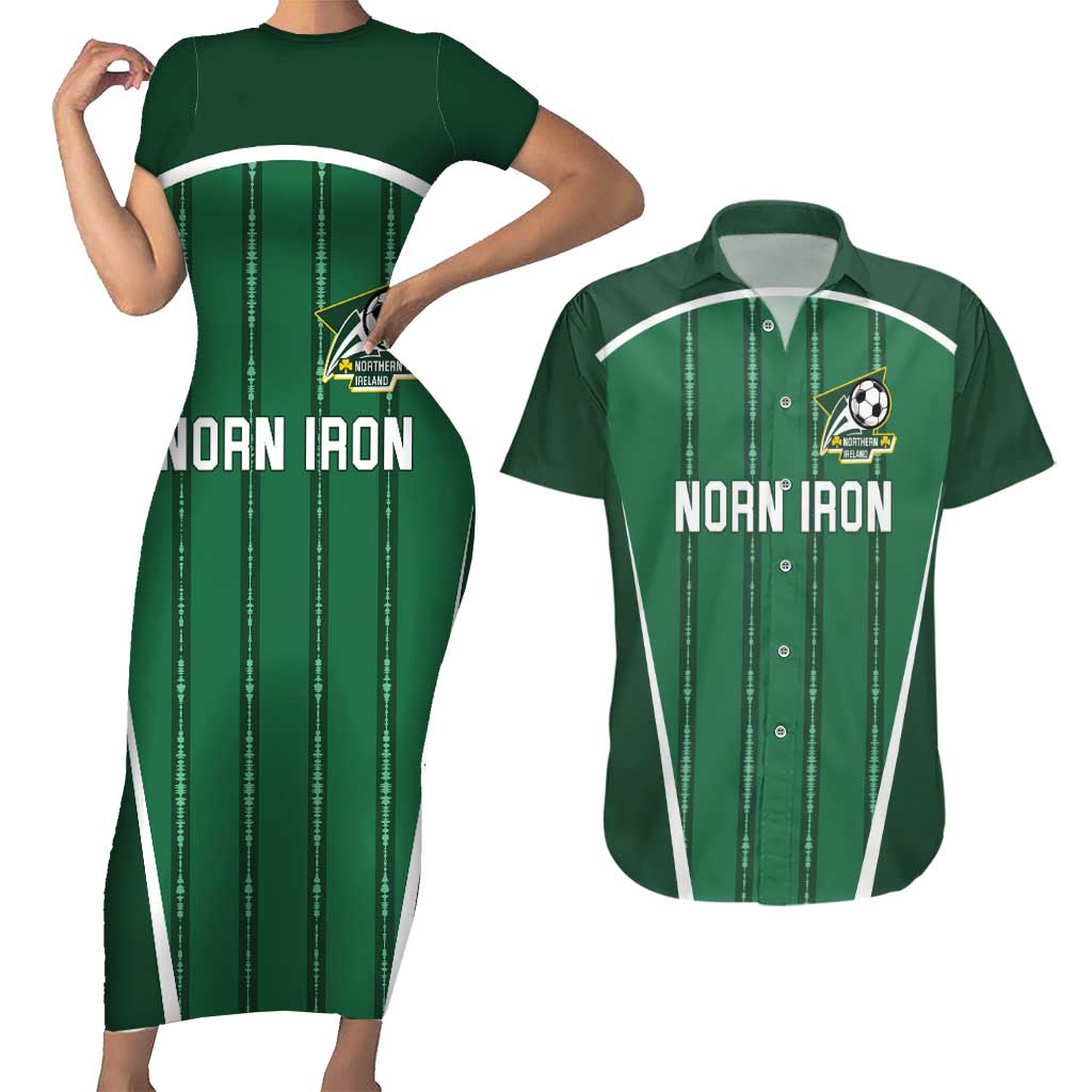 Custom Northern Ireland Football Couples Matching Short Sleeve Bodycon Dress and Hawaiian Shirt Norn Iron Go Champions
