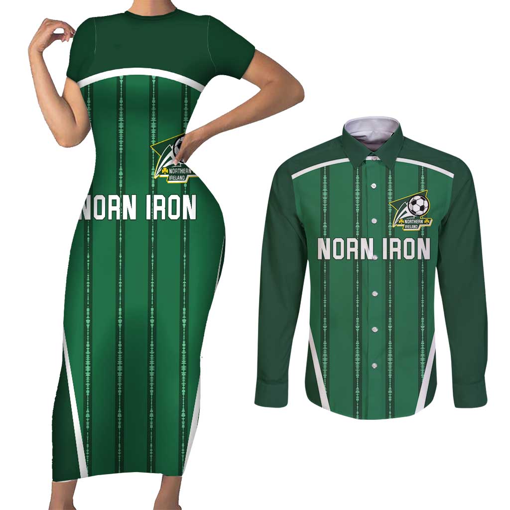 Custom Northern Ireland Football Couples Matching Short Sleeve Bodycon Dress and Long Sleeve Button Shirt Norn Iron Go Champions