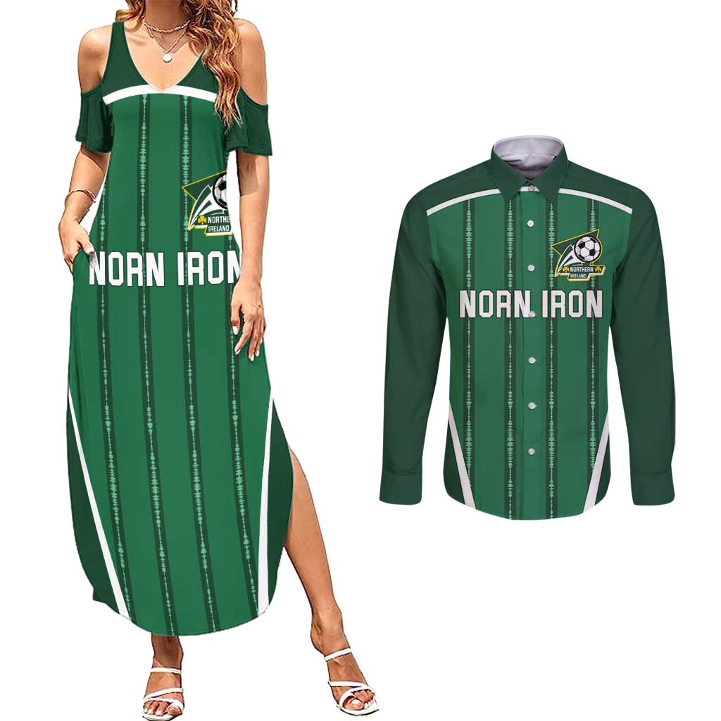Custom Northern Ireland Football Couples Matching Summer Maxi Dress and Long Sleeve Button Shirt Norn Iron Go Champions