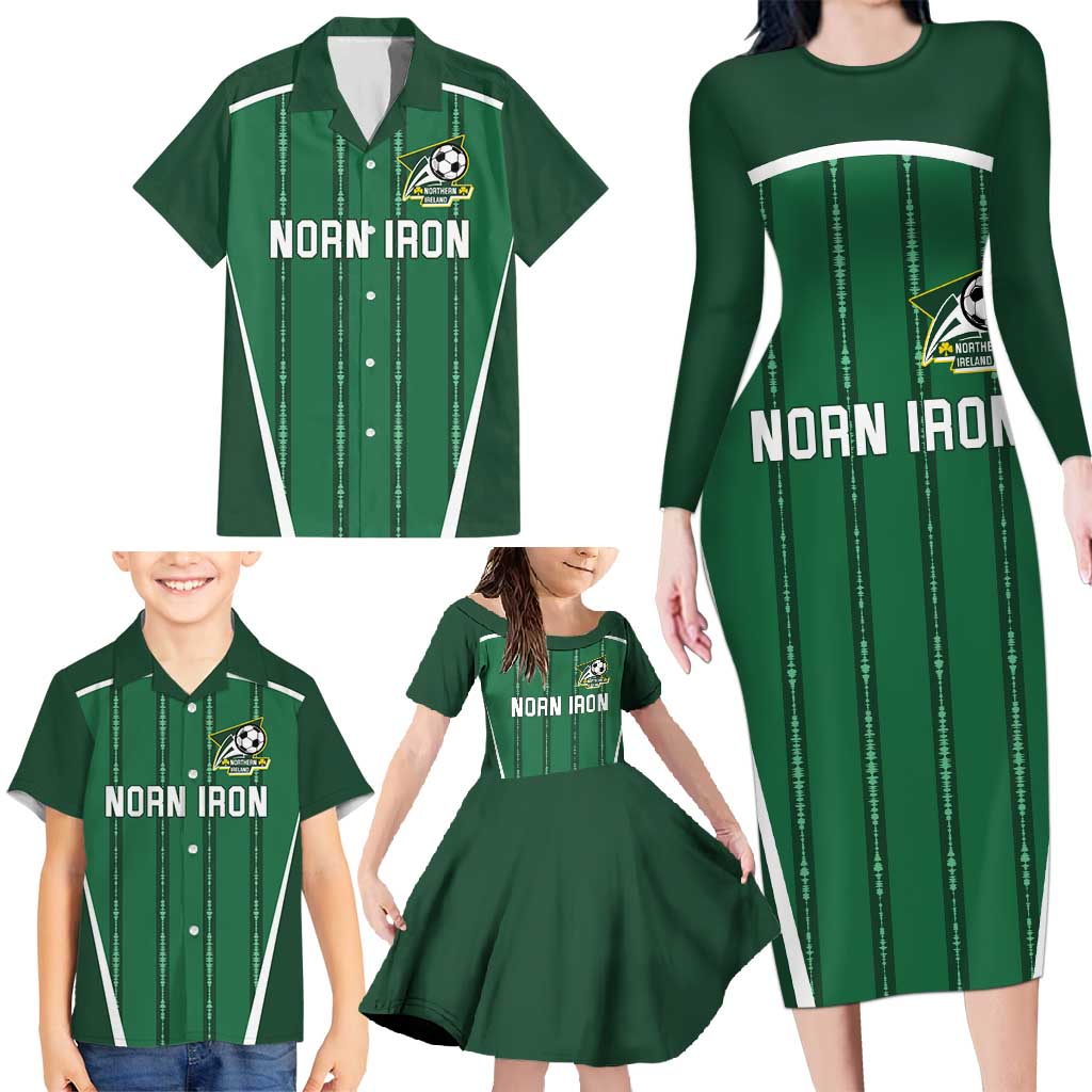 Custom Northern Ireland Football Family Matching Long Sleeve Bodycon Dress and Hawaiian Shirt Norn Iron Go Champions