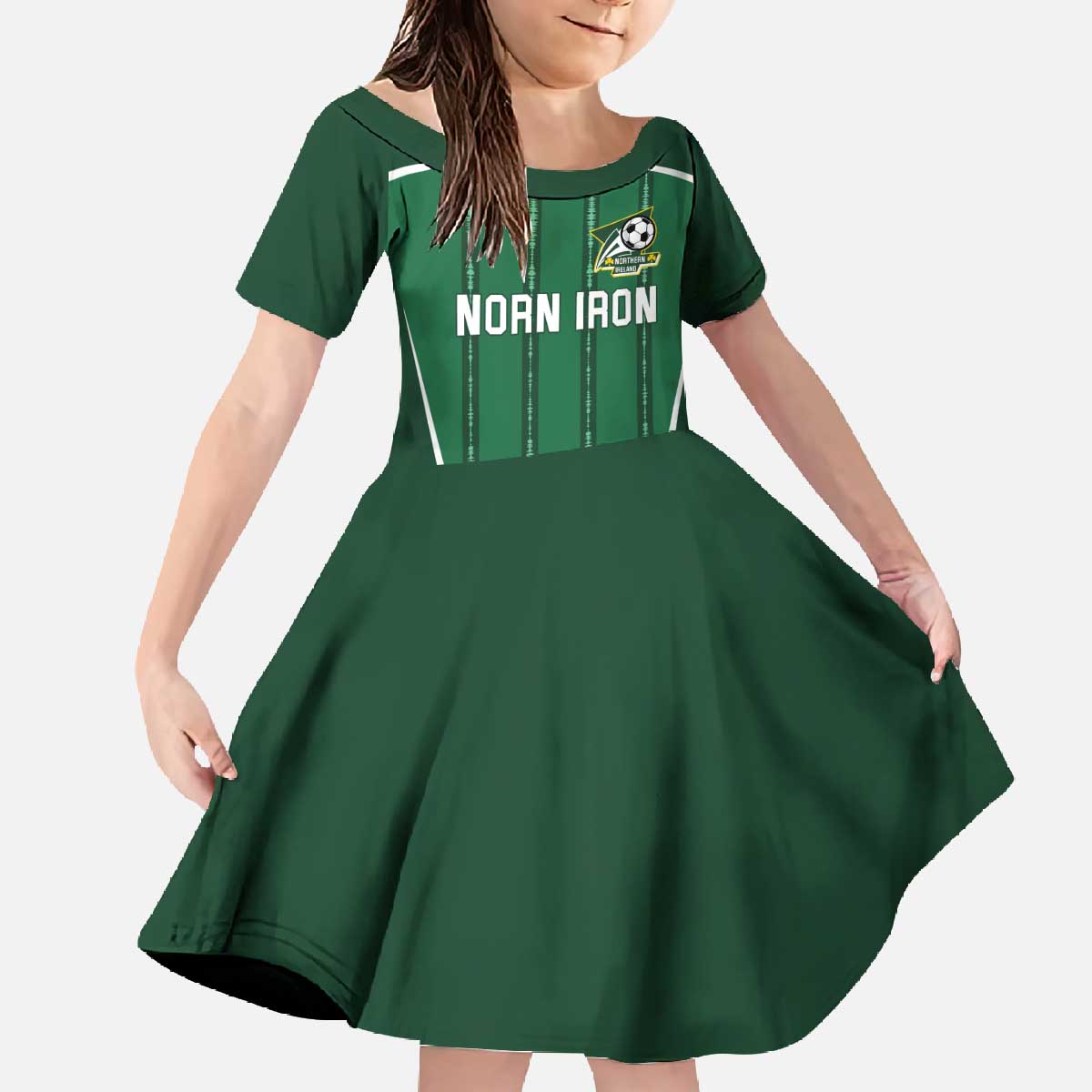 Custom Northern Ireland Football Family Matching Off The Shoulder Long Sleeve Dress and Hawaiian Shirt Norn Iron Go Champions