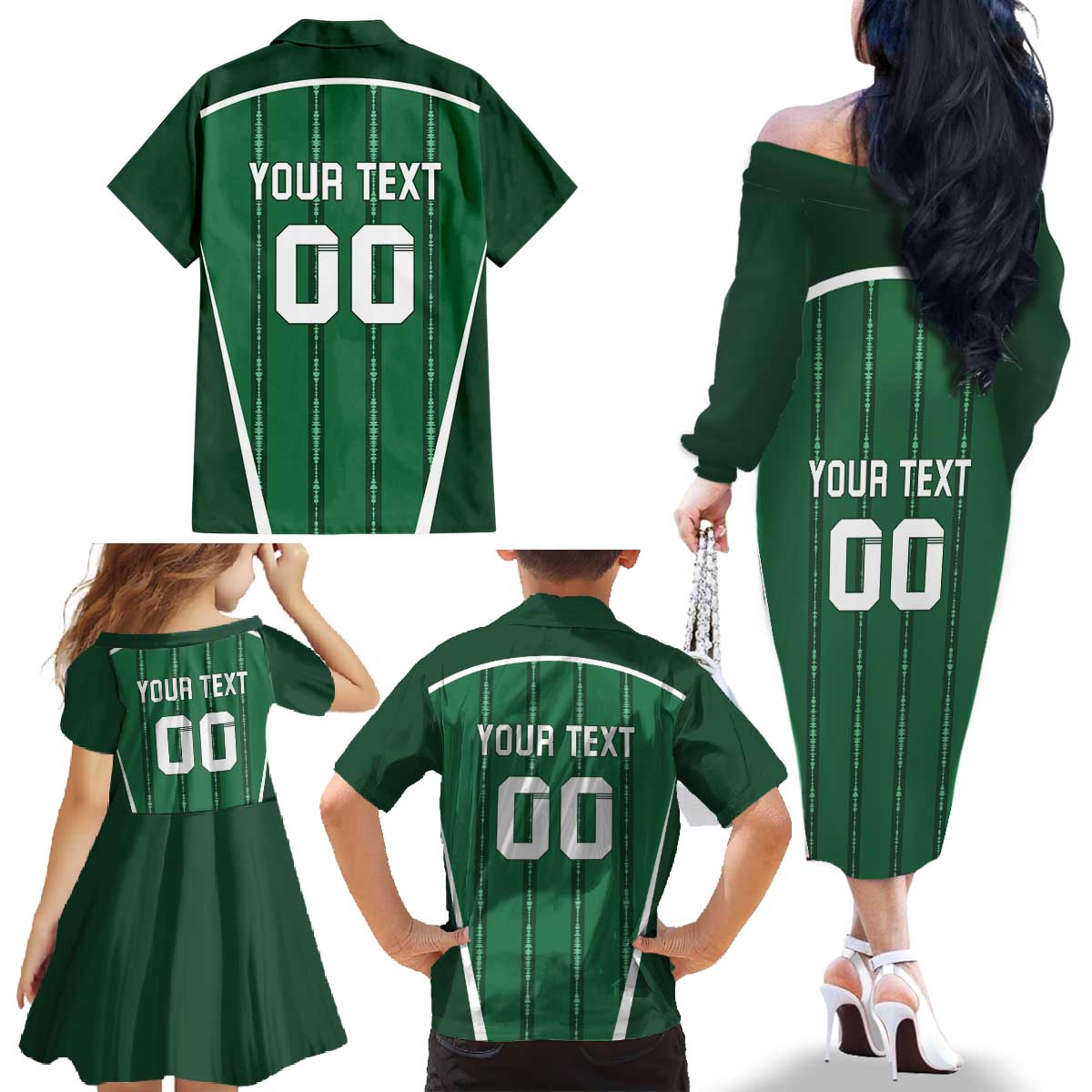 Custom Northern Ireland Football Family Matching Off The Shoulder Long Sleeve Dress and Hawaiian Shirt Norn Iron Go Champions