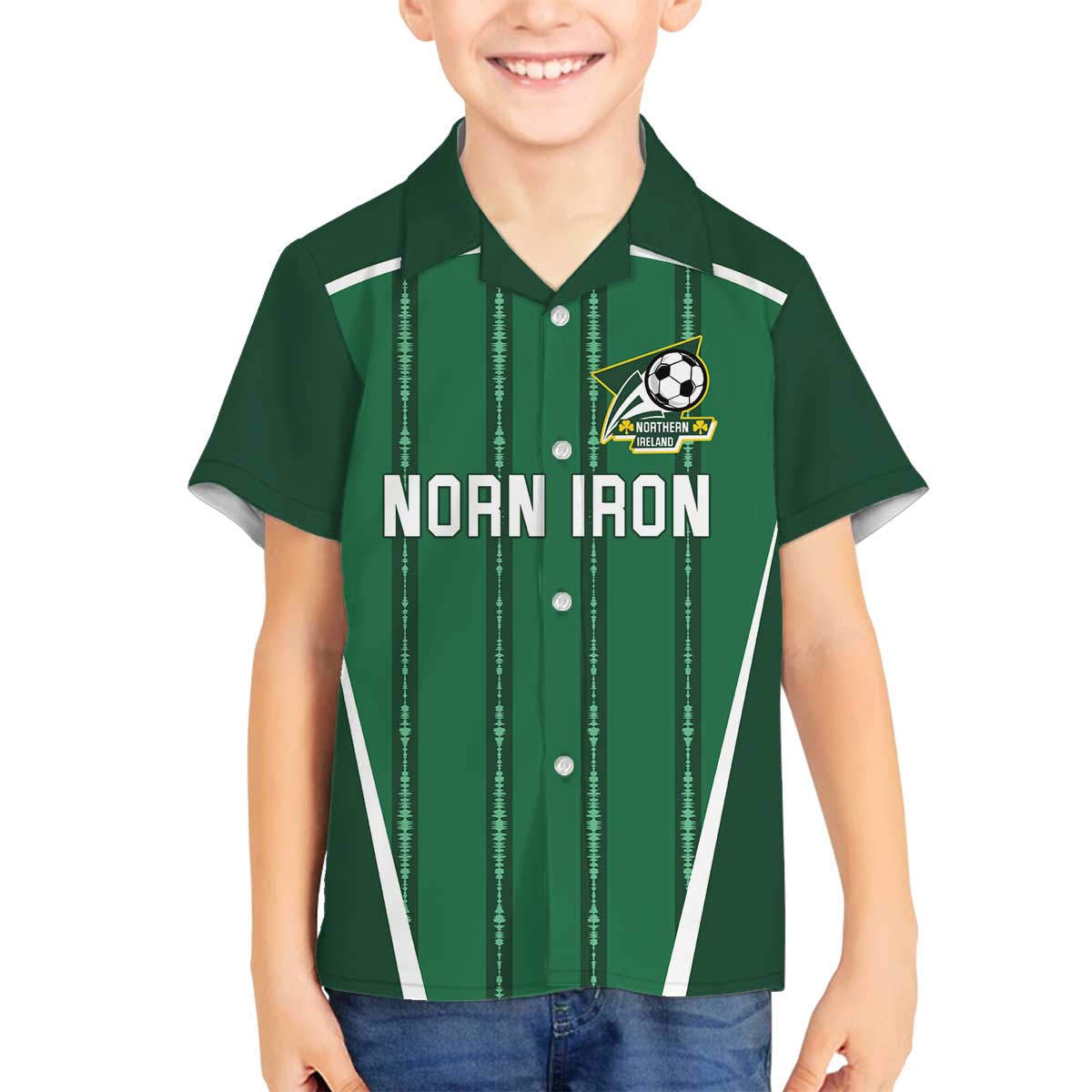 Custom Northern Ireland Football Family Matching Off The Shoulder Long Sleeve Dress and Hawaiian Shirt Norn Iron Go Champions