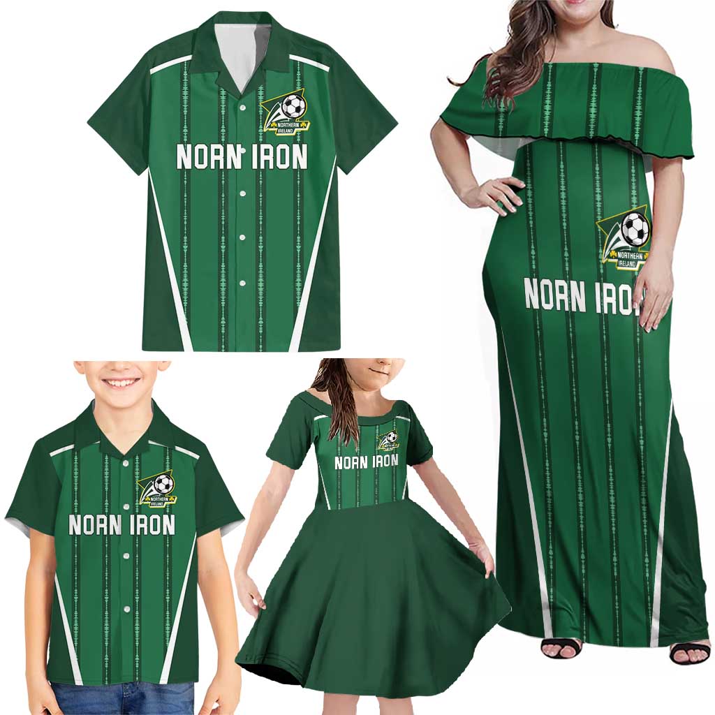 Custom Northern Ireland Football Family Matching Off Shoulder Maxi Dress and Hawaiian Shirt Norn Iron Go Champions
