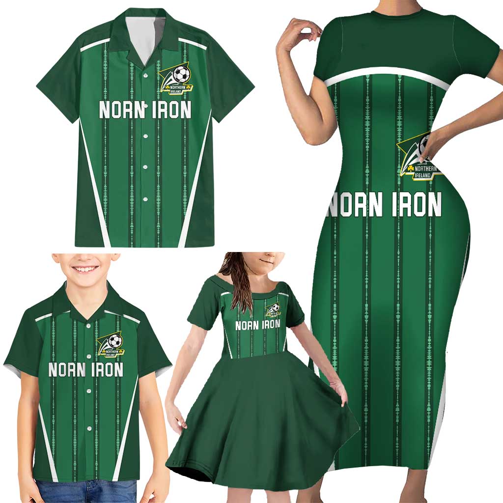 Custom Northern Ireland Football Family Matching Short Sleeve Bodycon Dress and Hawaiian Shirt Norn Iron Go Champions