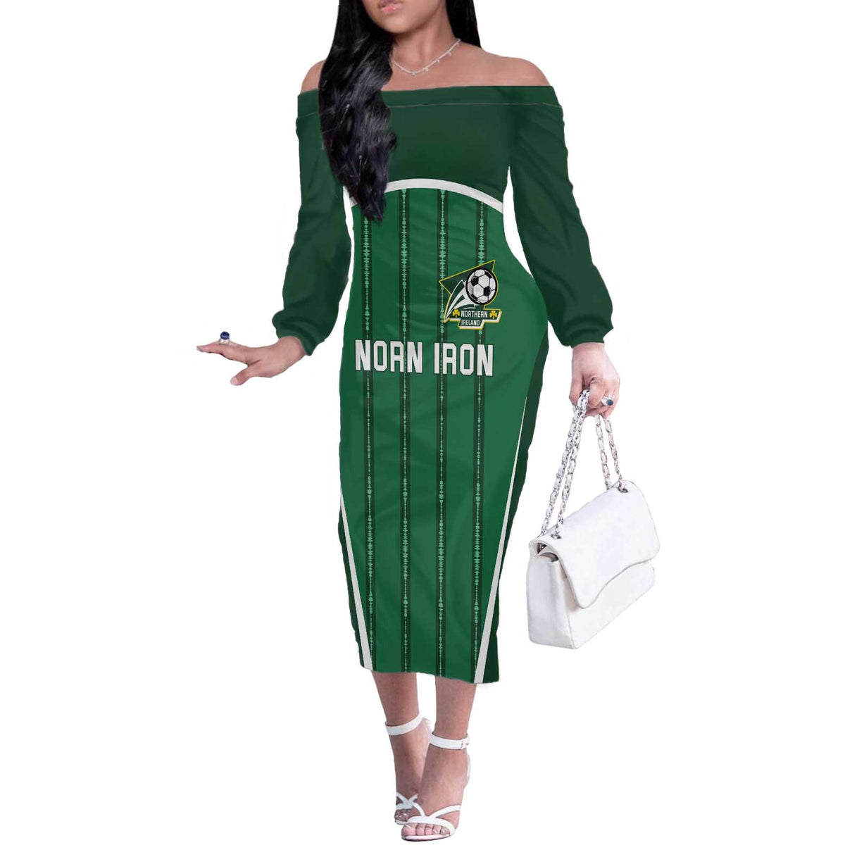 Custom Northern Ireland Football Off The Shoulder Long Sleeve Dress Norn Iron Go Champions