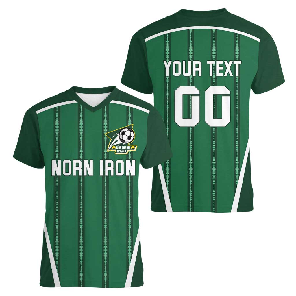 Custom Northern Ireland Football Women V-Neck T-Shirt Norn Iron Go Champions