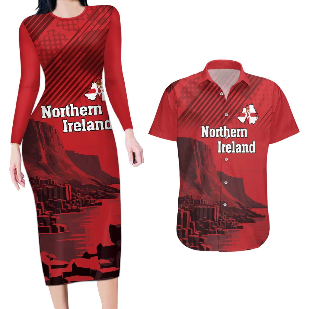 Personalized Northern Ireland Couples Matching Long Sleeve Bodycon Dress and Hawaiian Shirt Giant’s Causeway Retro Style