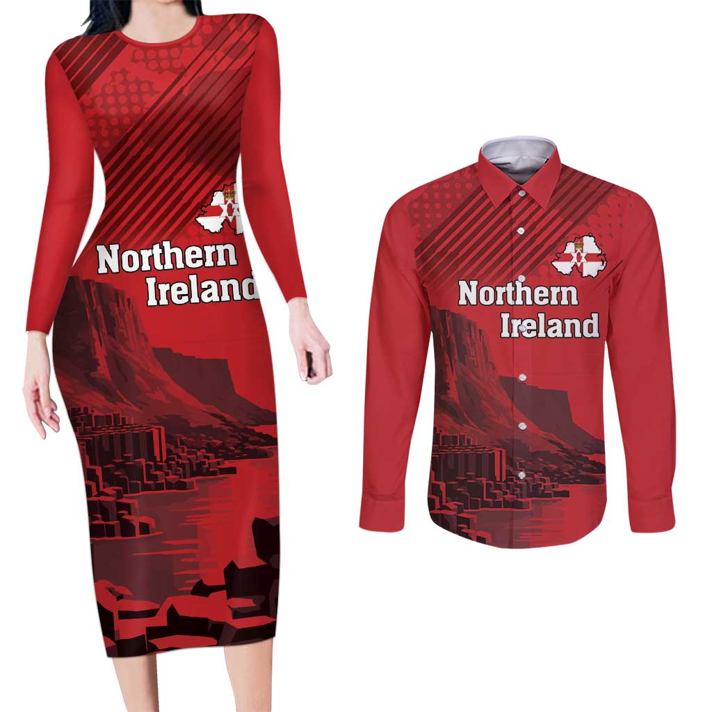 Personalized Northern Ireland Couples Matching Long Sleeve Bodycon Dress and Long Sleeve Button Shirt Giant’s Causeway Retro Style