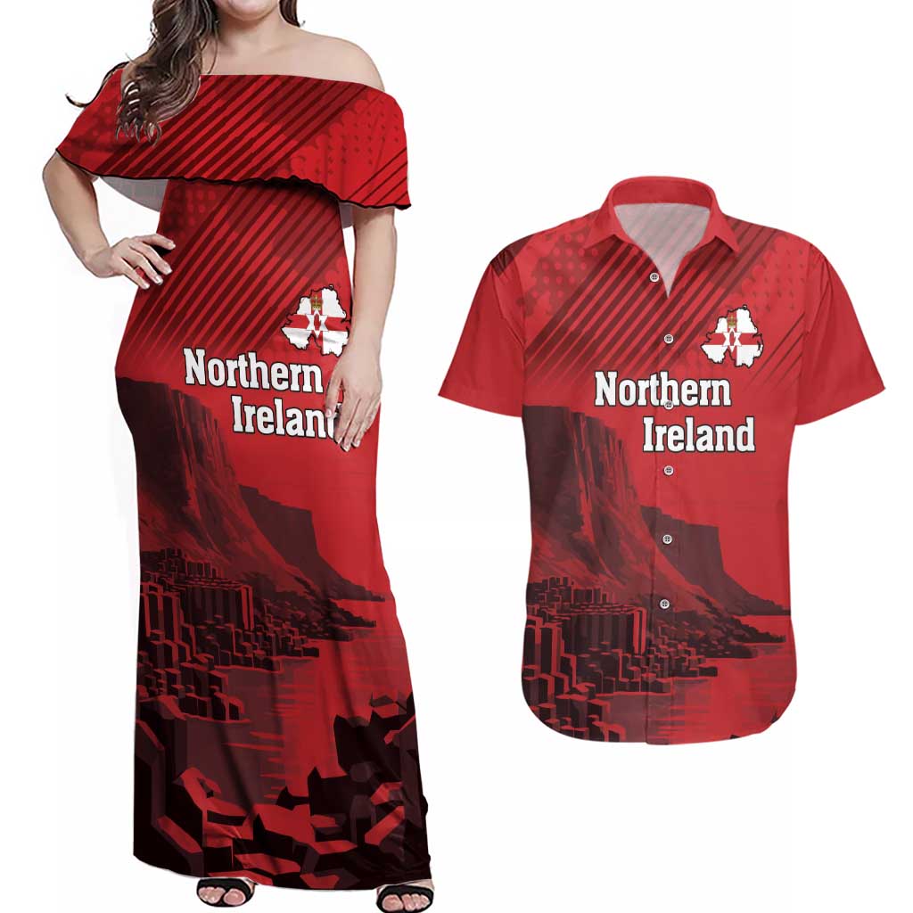 Personalized Northern Ireland Couples Matching Off Shoulder Maxi Dress and Hawaiian Shirt Giant’s Causeway Retro Style