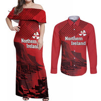 Personalized Northern Ireland Couples Matching Off Shoulder Maxi Dress and Long Sleeve Button Shirt Giant’s Causeway Retro Style