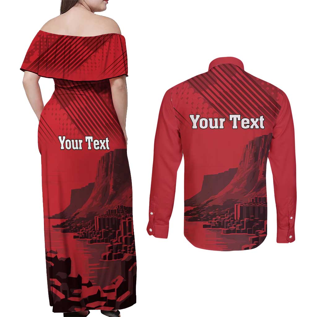 Personalized Northern Ireland Couples Matching Off Shoulder Maxi Dress and Long Sleeve Button Shirt Giant’s Causeway Retro Style