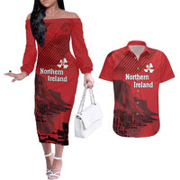 Personalized Northern Ireland Couples Matching Off The Shoulder Long Sleeve Dress and Hawaiian Shirt Giant’s Causeway Retro Style