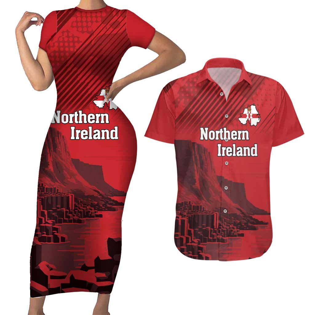 Personalized Northern Ireland Couples Matching Short Sleeve Bodycon Dress and Hawaiian Shirt Giant’s Causeway Retro Style